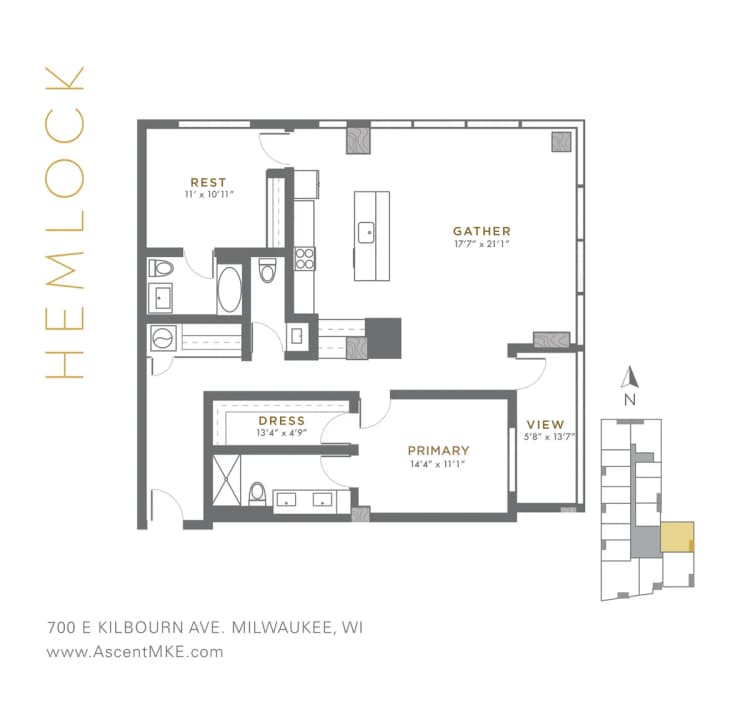 Milwaukee County apartments for rent - image - Hemlock - 2 BD / 2.5 BA - 1,421 SF
