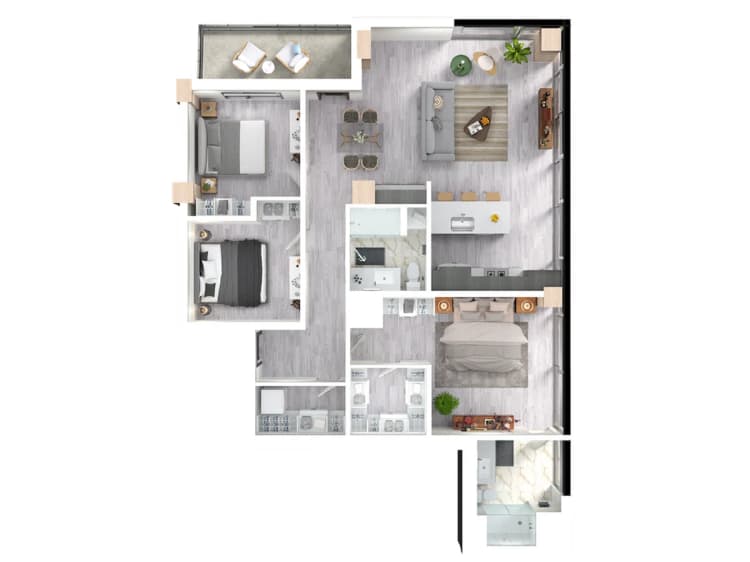 Milwaukee County apartments for rent - image - Willow floor plan 3D