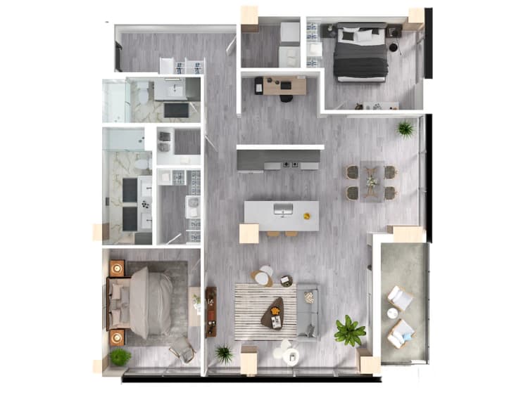 Milwaukee County apartments for rent - image - Hickory floor plan 3D