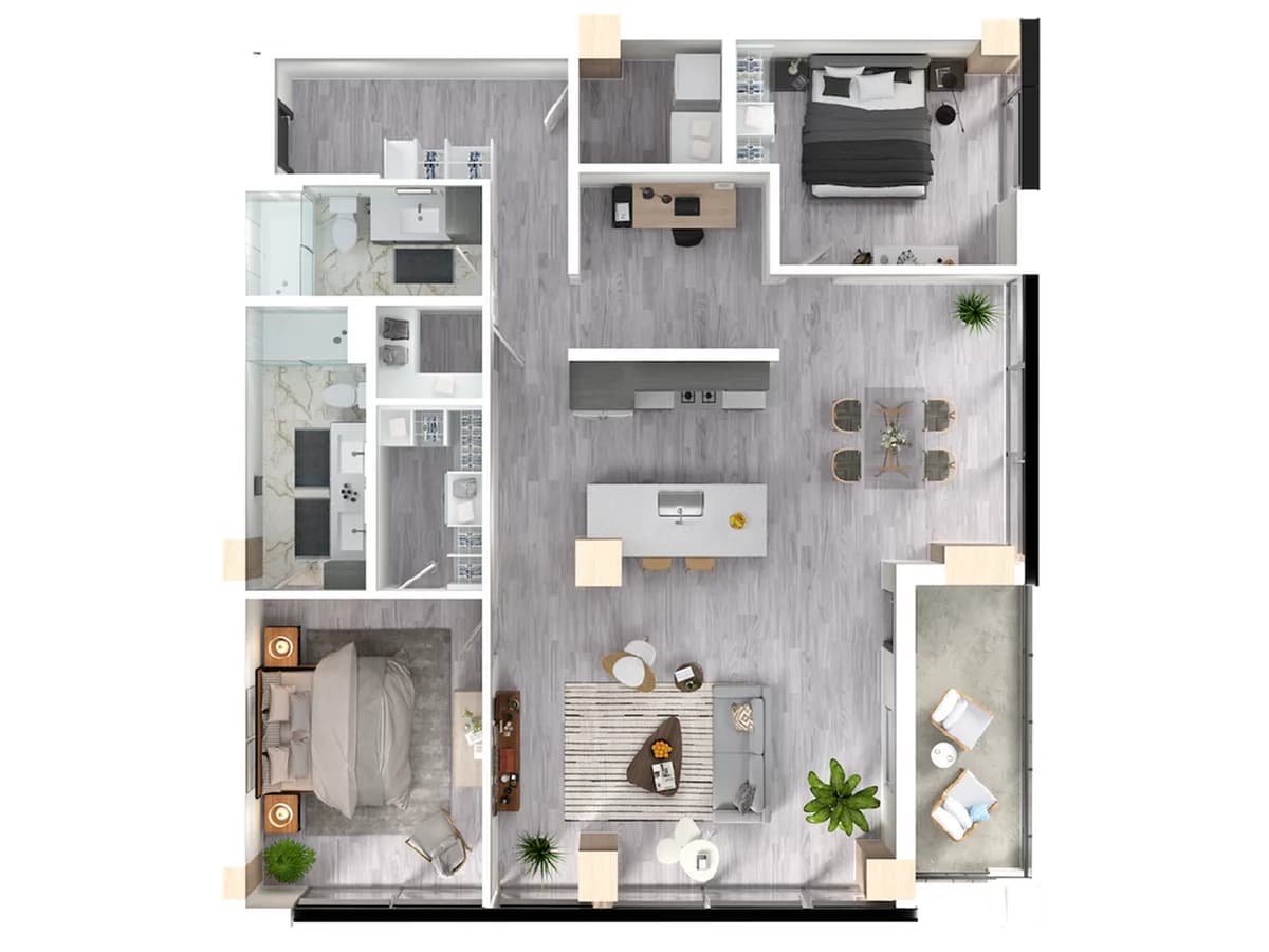 Milwaukee County apartments for rent - image - Hickory floor plan 3D