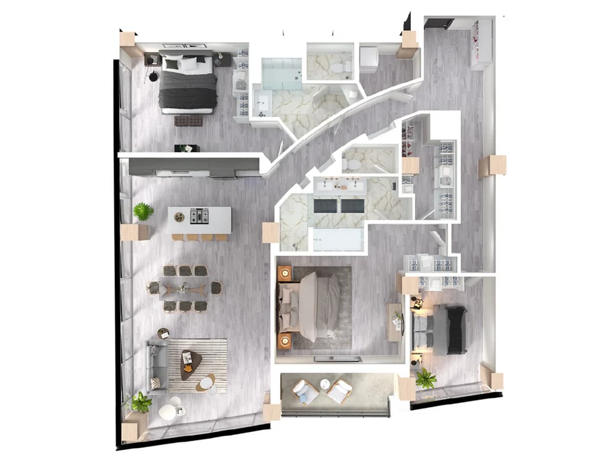 Milwaukee County apartments for rent - image - Spruce floor plan 3D