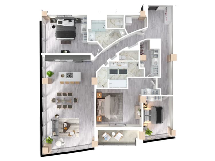 Milwaukee County apartments for rent - image - Spruce floor plan 3D