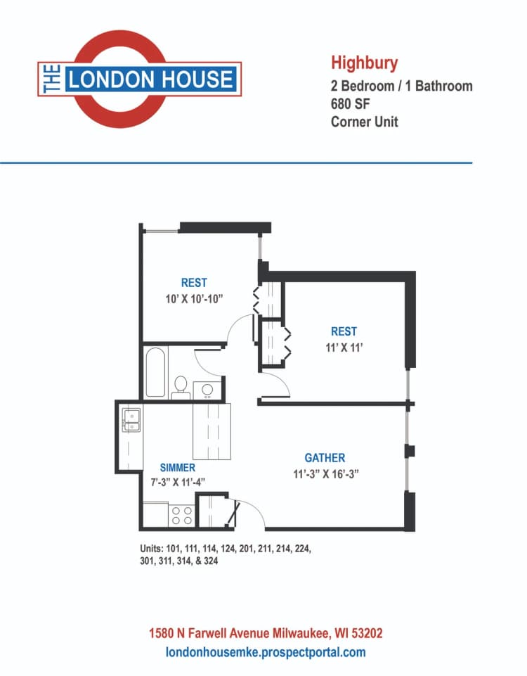 Milwaukee County apartments for rent - image - Highbury - 2 Bed / 1 Bath - 680 SF