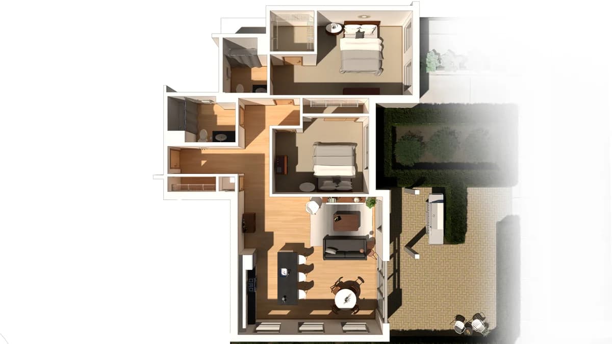 Milwaukee County apartments for rent - image - Garden - 2 Bed / 2 Bath - 1,271 SF