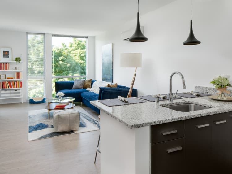 Milwaukee County apartments for rent - image - 1 Bed / 1 Bath - 623 SF - Living Room & Kitchen