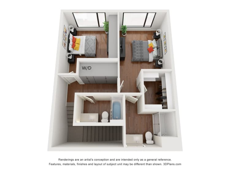 Milwaukee County apartments for rent - image - Buca Townhome - 2 BD / 2.5 BA - 1,451 SF (Second Floor Detail)