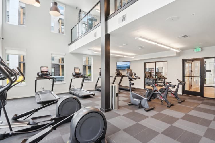 Milwaukee County apartments for rent - image - A gym with treadmills, elliptical machines, and a bicycle